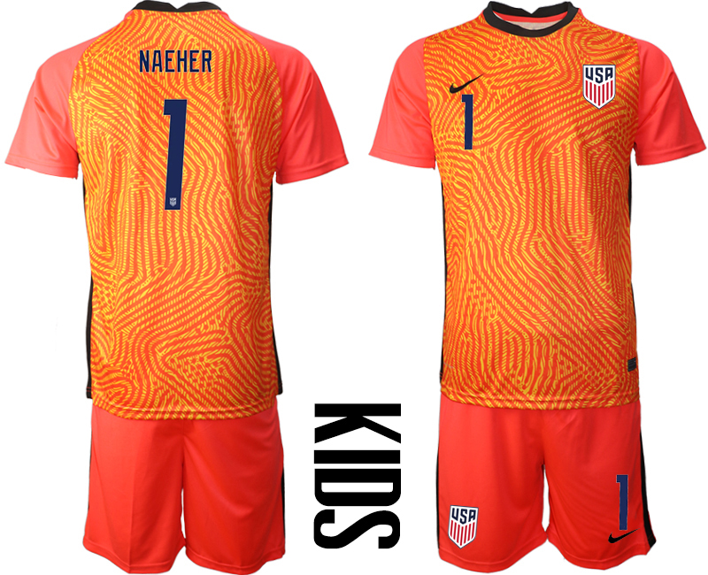 Youth 2020-2021 Season National team United States goalkeeper red #1 Soccer Jersey1